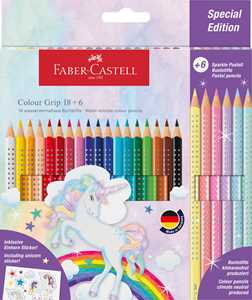 Cartoleria Astuccio 18+6 matite colorate Colour Grip e unicorno stickers Faber-Castell
