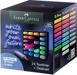 Cartoleria Textliner 46 deskset da 24 inclusi 7x Neon, 9x Pastel e 8x colori metallici Faber-Castell