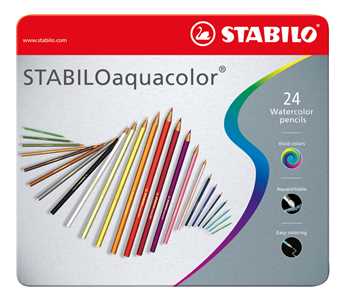 Cartoleria Matita colorata acquarellabile - STABILOaquacolor - Scatola in Metallo da 24 - Colori assortiti STABILO
