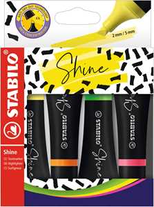 Cartoleria Evidenziatore  STABILO Shine - Astuccio da 4 - Giallo/Arancione/Verde/Rosa STABILO